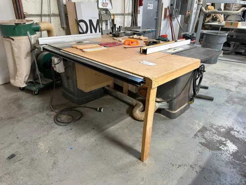 (2) ROCKWELL DELTA UNISAW 10 TILTING ARBOR TABLE SAWS, MODELS 34-450 & 34-466